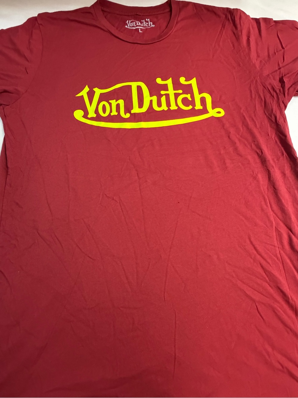 Von Dutch Red Short‑Sleeve Tee with Yellow Logo